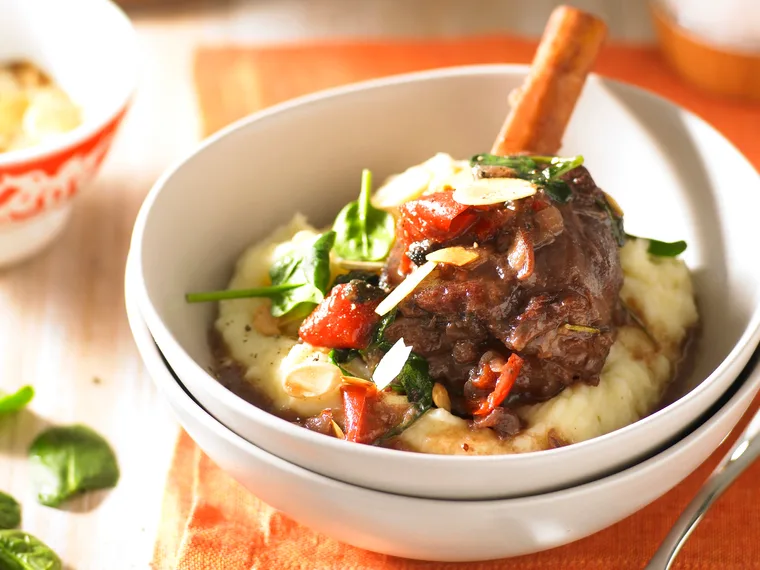 Slow cooked red wine and cranberry lamb shanks