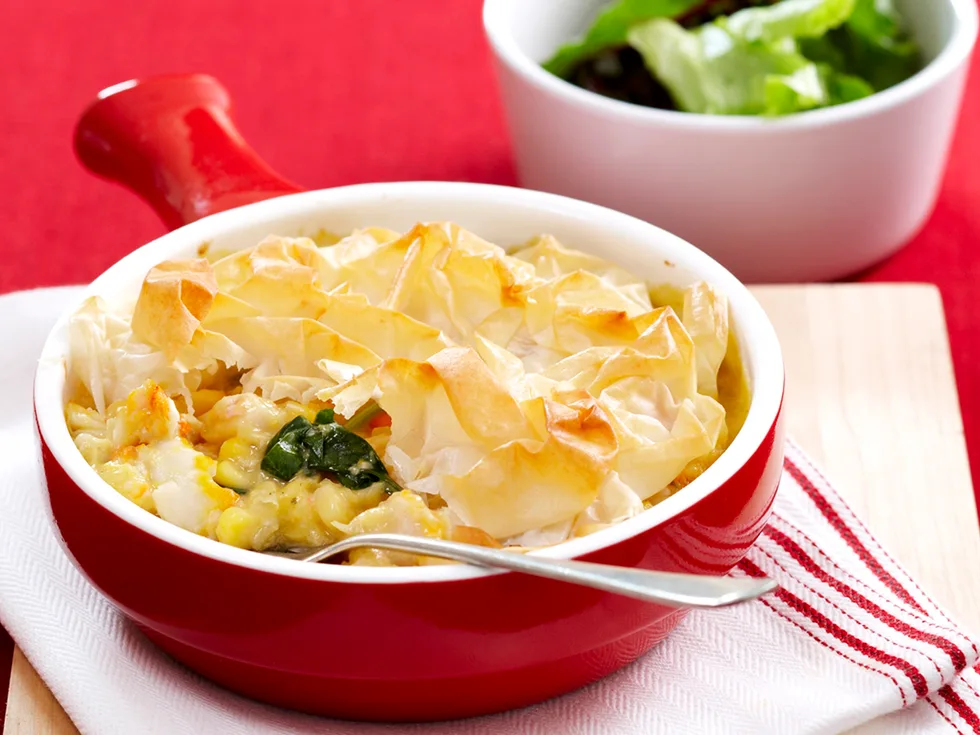 Smoked cod and corn pot pies