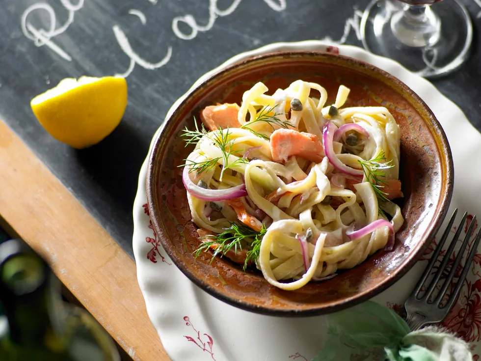 Smoked trout and fennel fettucine