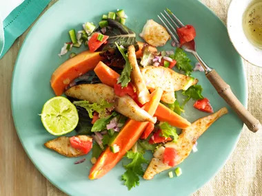 Spicy fish salad with papaya salsa