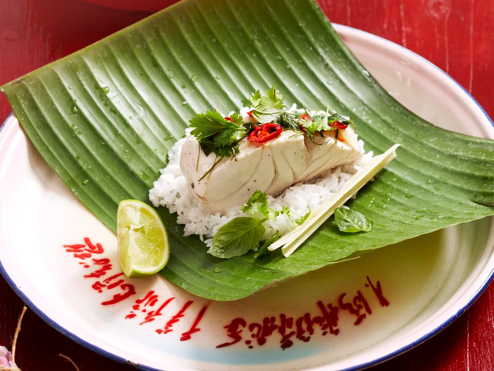 steamed fish and rice parcels