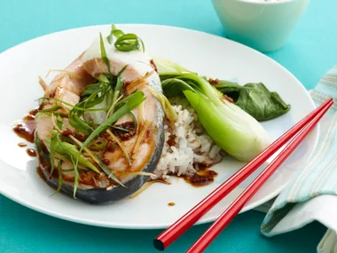 Steamed fish, vegetable and rice