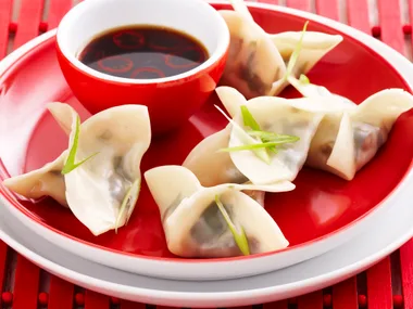 steamed spinach and shitake dumplings