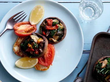 Stuffed field mushrooms with grilled haloumi