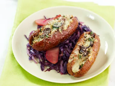 stuffed sausages with garlic mash