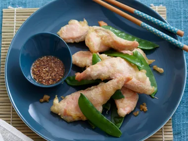 Tempura salmon with honey soy