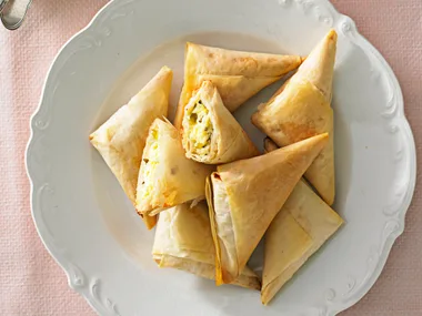 three-cheese filo triangles