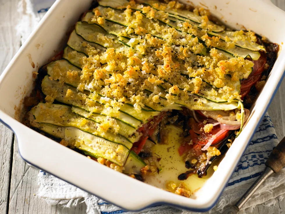 Tomato, eggplant and zucchini gratin