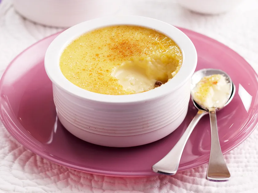 White chocolate and vanilla rice custard