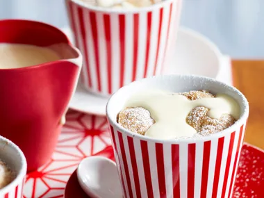 Apple, pear and vanilla sponge pudding with custard