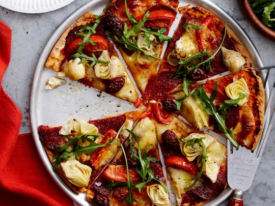 Artichoke and salami pizza