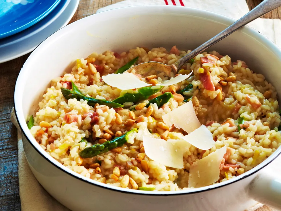 Bacon, leek and asparagus risotto