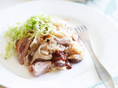 Baked Asian duck risotto