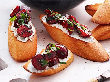 Balasmic cherry and goat's cheese bruschetta