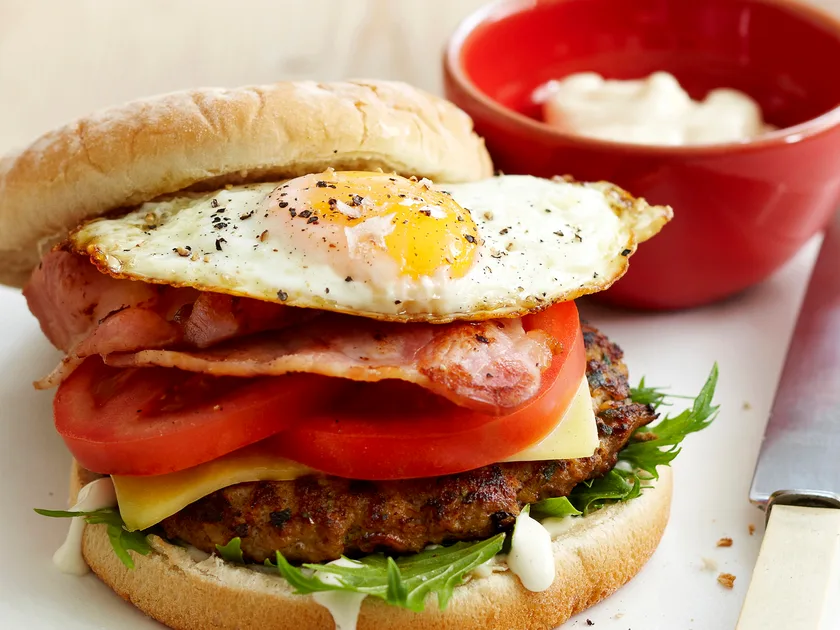 Hearty beef burger with a fried egg recipe