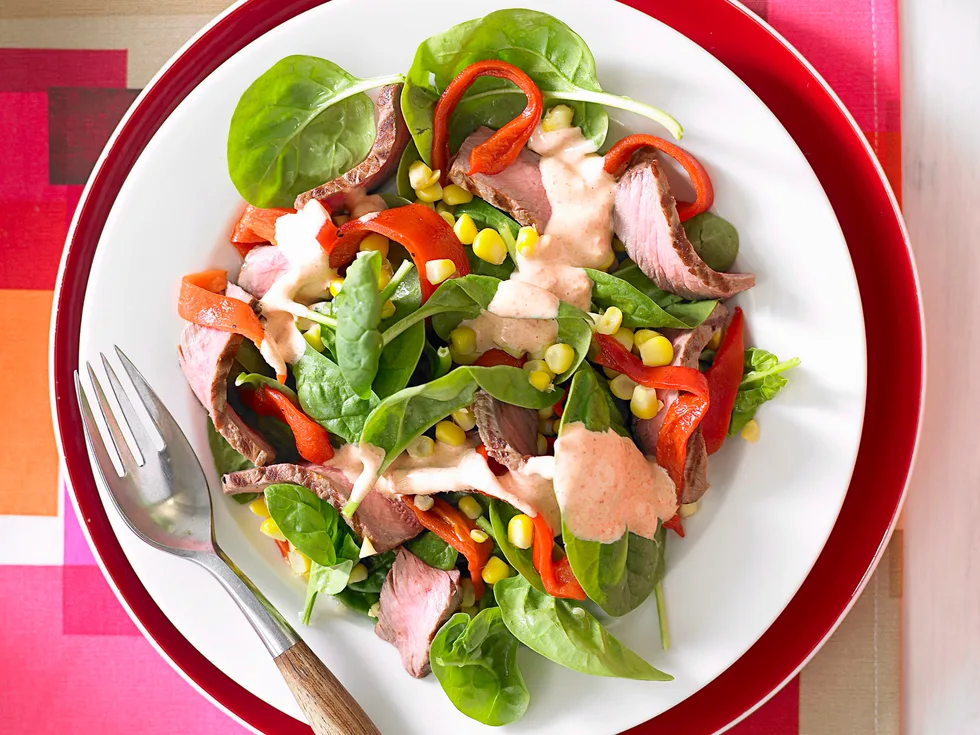 Beef, corn and capsicum salad