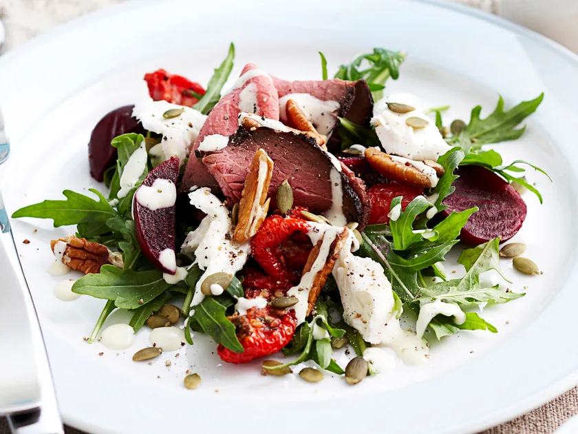 Beetroot, beef and mozzarella salad