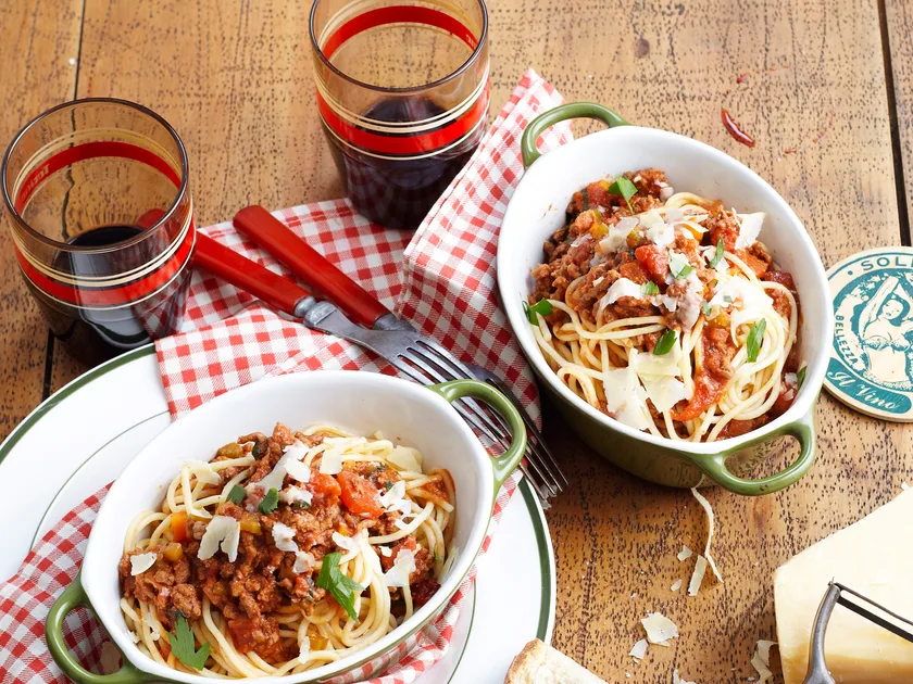 Tasty bolognese sauce with shaved parmesan recipe