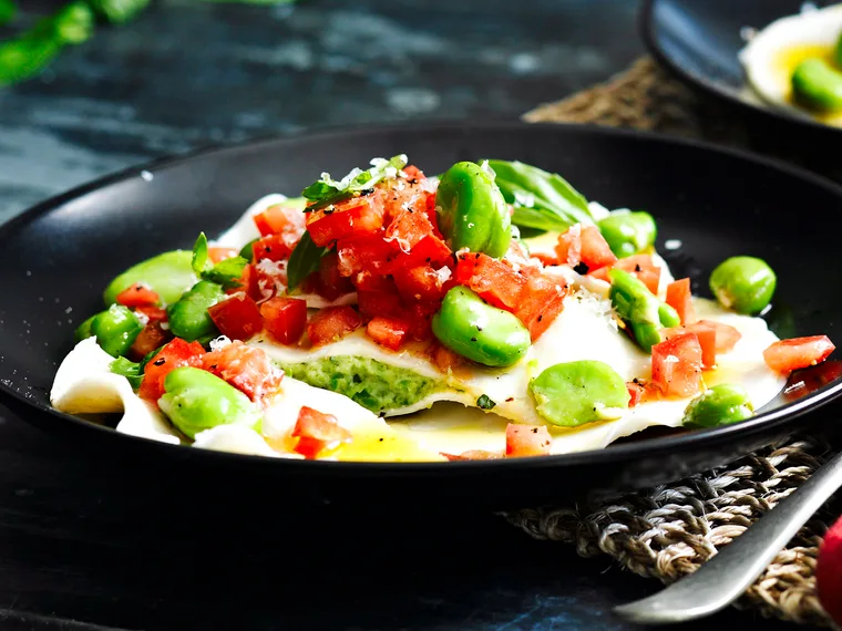 Broad bean and parmesan ravioli