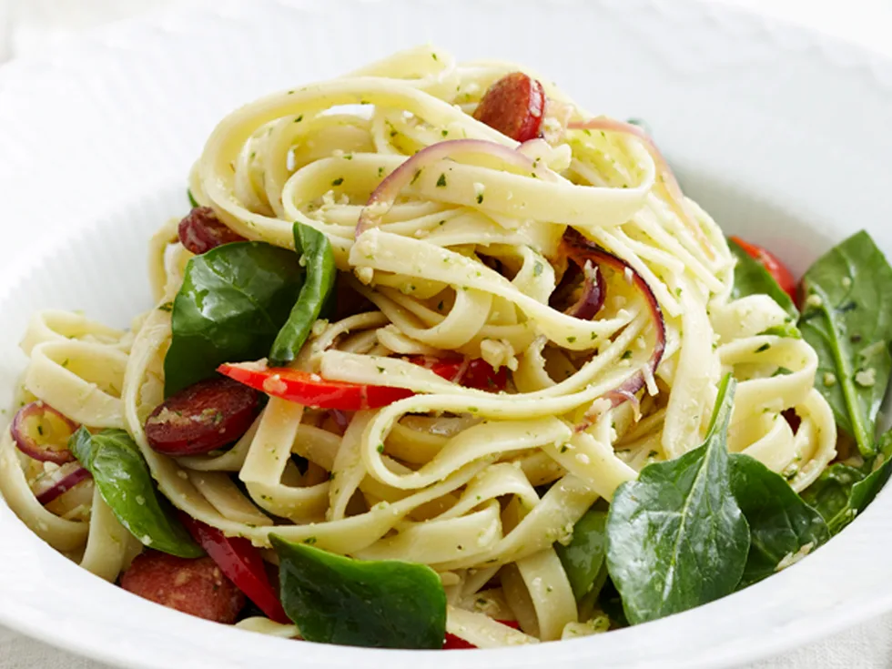 Cabanossi and spinach pasta