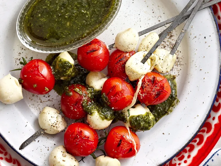 Ceprese skewers with pesto