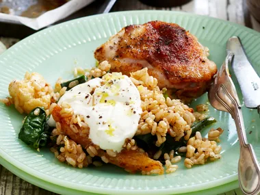 Cauliflower rice and spiced chicken