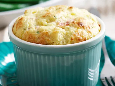 Cauliflower, ham and cheese souffles