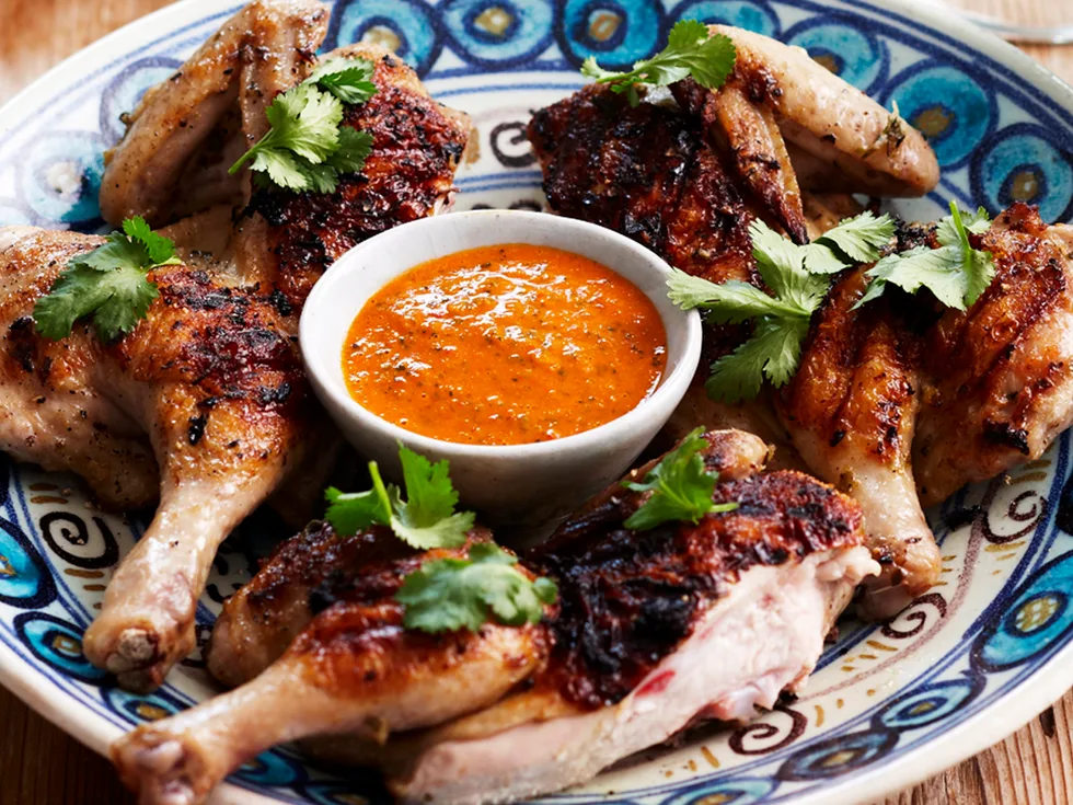 Char-grilled spatchcock with whisky piri piri