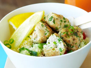 Chicken balls and couscous salad
