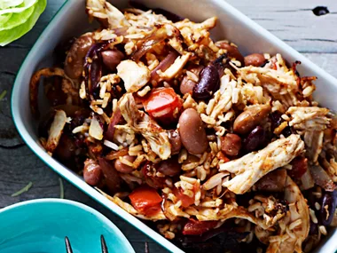 Chicken, rice and bean burritos