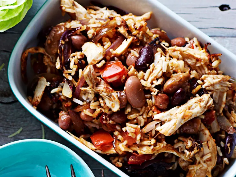 Chicken, rice and bean burritos