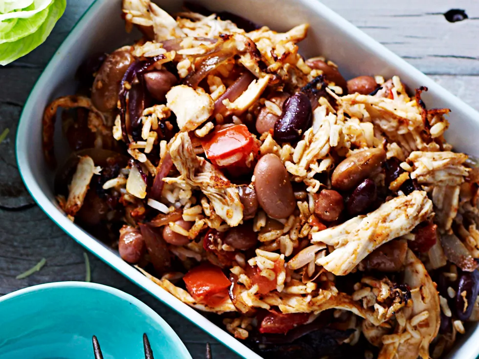 Chicken, rice and bean burritos