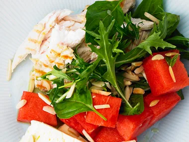 Chicken, watermelon and basil salad