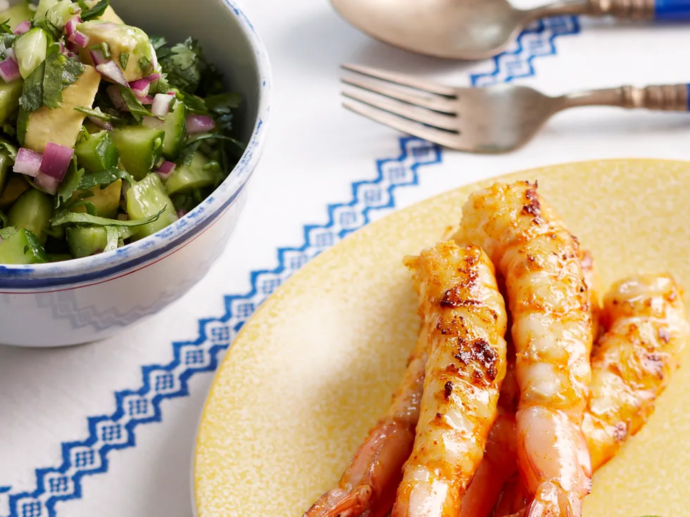 Chilli prawns with salsa fresca