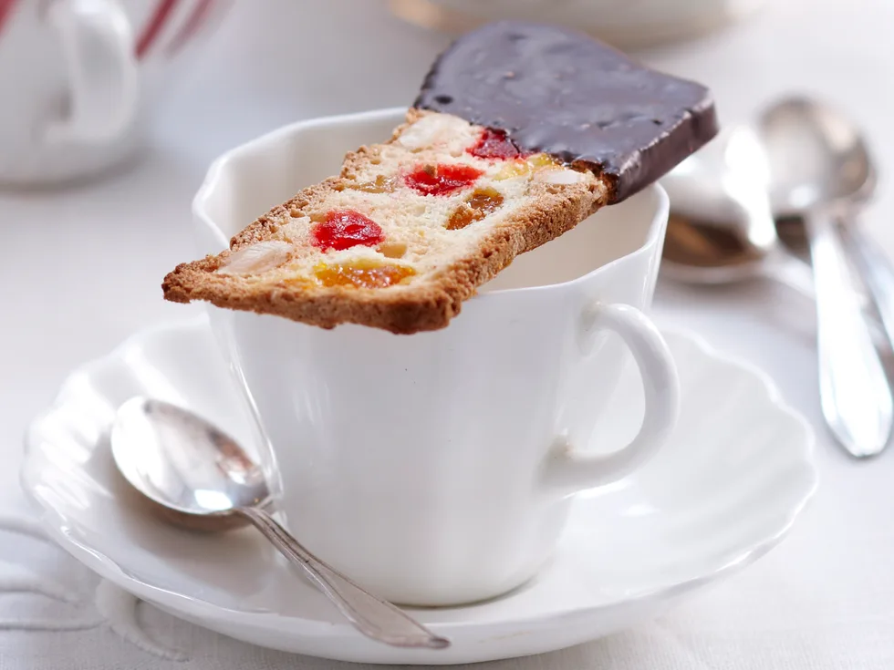 Choc-dipped glace fruit biscotti