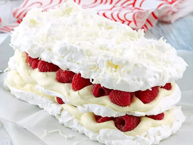 Coconut, raspberry and lime torte