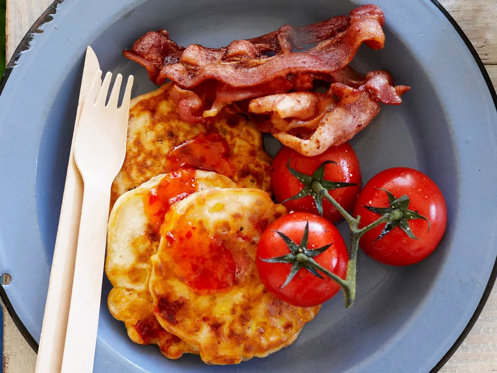 Corn and char-grilled vegie fritters