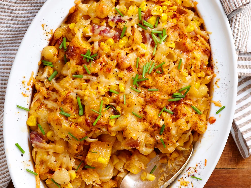 Creamed corn and pumpkin pasta bake