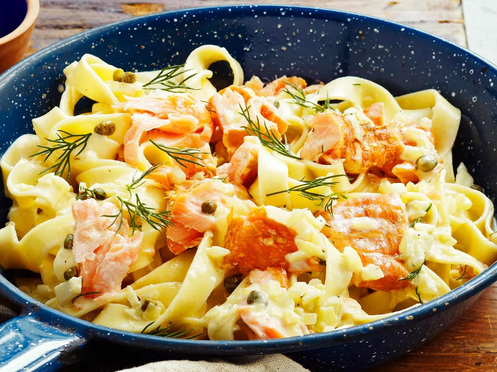 Creamy hot-smoked salmon fettuccine