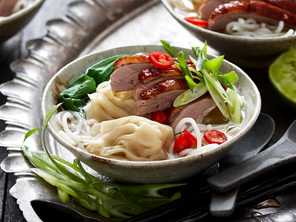 Duck, wonton and noodle broth