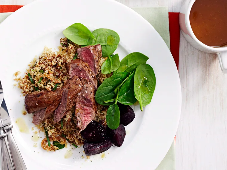 Fig and onion couscous with spiced lamb