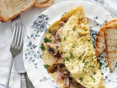 Fluffy cheese and mushroom omelette