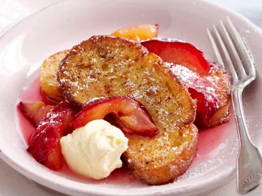 French toast with syrupy plums