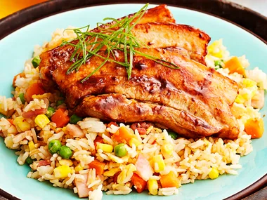 Fried rice with teriyaki pork