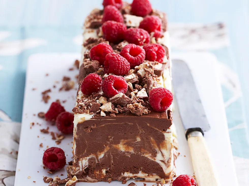 Frozen chocolate nougat mousse log
