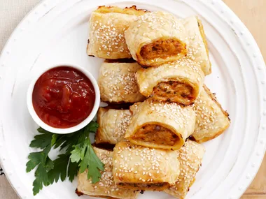 Golden chicken sausage rolls