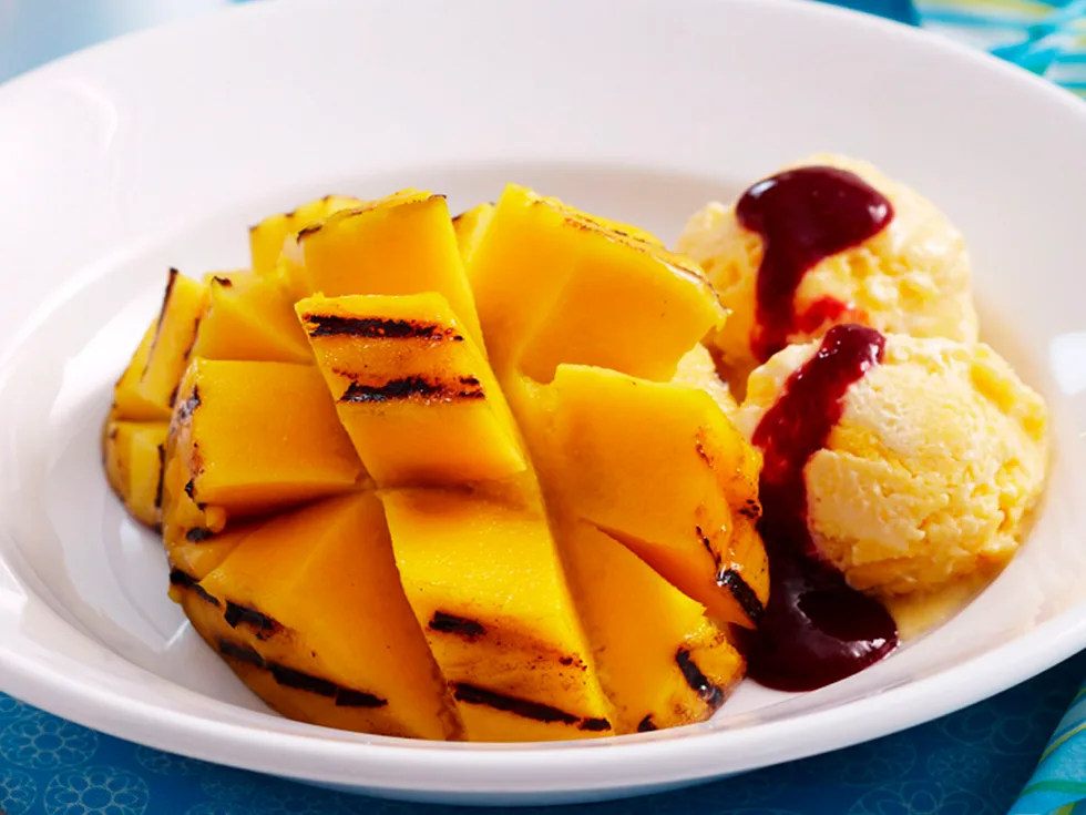 Grilled honey mango with mango ice-cream
