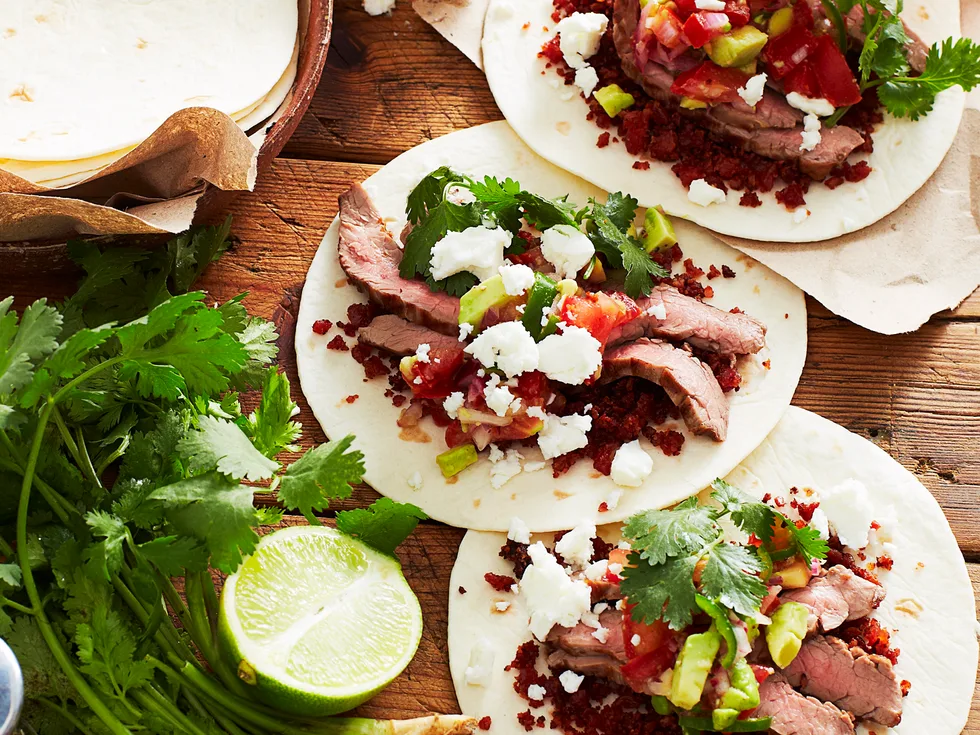 Grilled steak and chorizo tacos
