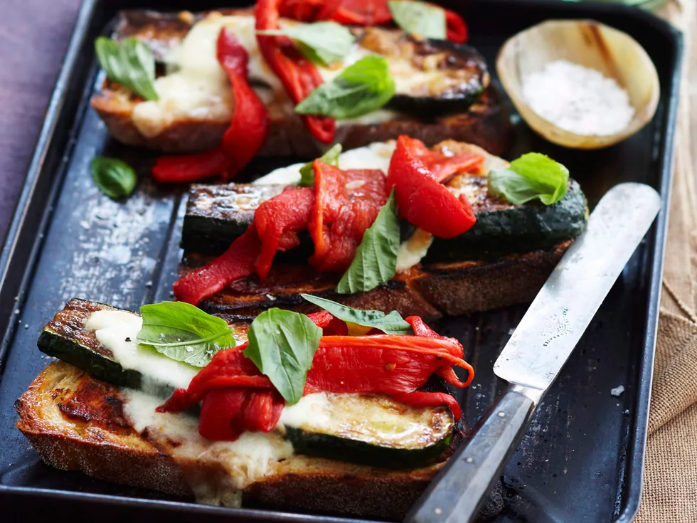 Grilled vegetable and mozzarella toasts
