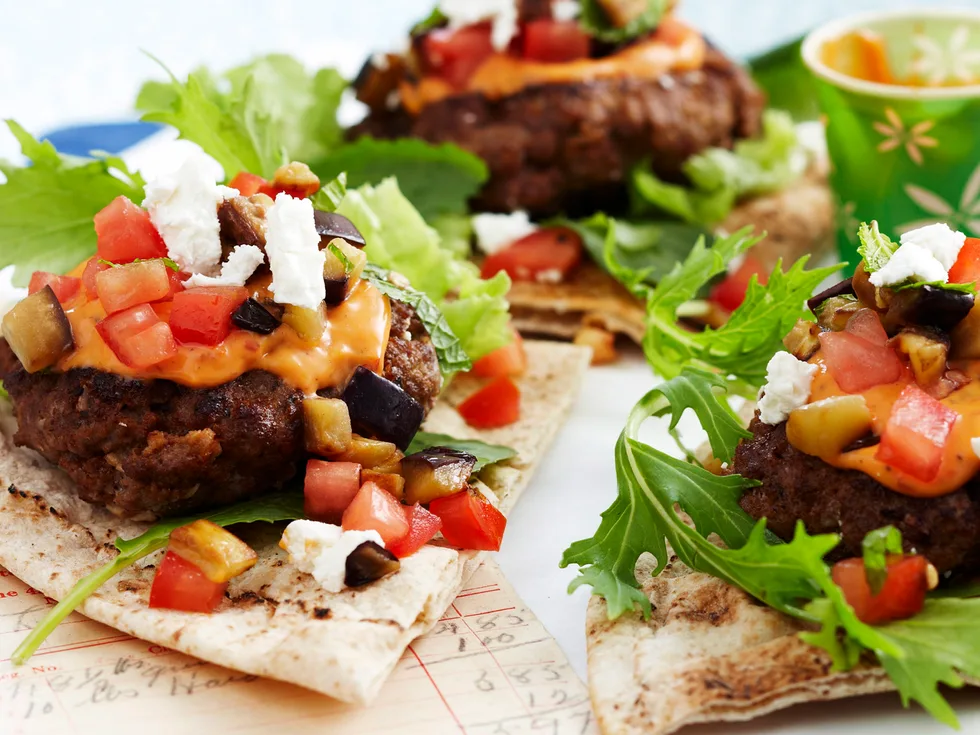 Harissa lamb open burger